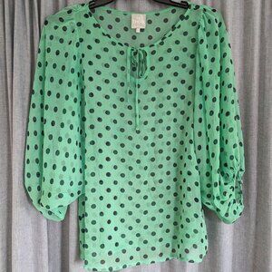 Mint Polka Dot Blouse Top Women's 12 Sheer Layering Twee Girly Green Spring Boho